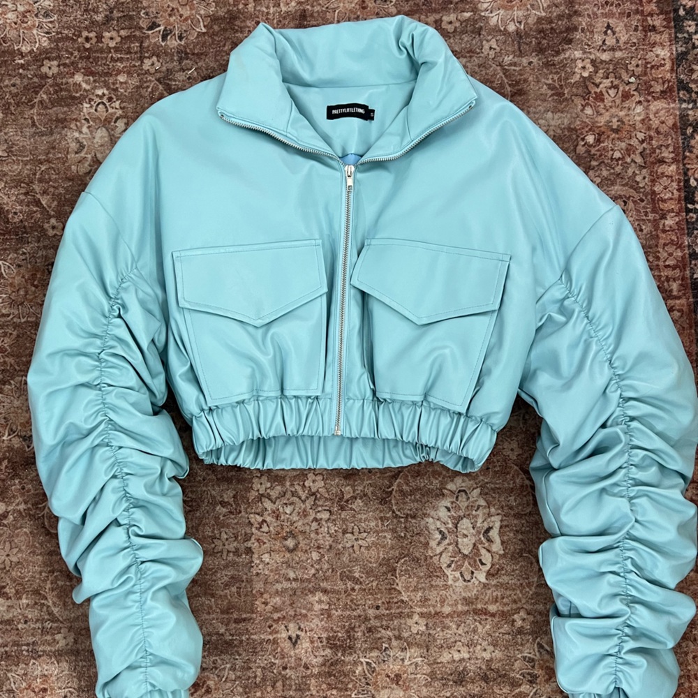 PrettyLittleThing Aqua Ruched Bomber Jacket